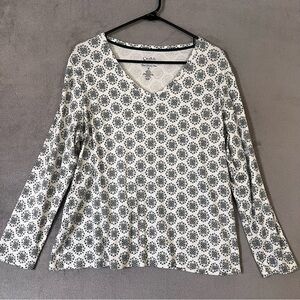 Croft & Barrow The Classic Tee Green Ivory Long Sleeve Cotton V-neck Womens XL